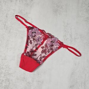 Victoria's Secret Dream Angels Beautiful Bows Embroidery V-String Panty, Red, L